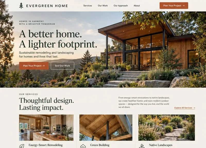 Evergreen Home sample website design