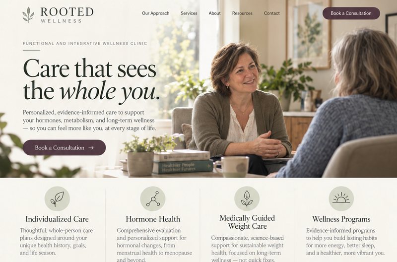 Website design for Rooted Wellness, a wellness clinic