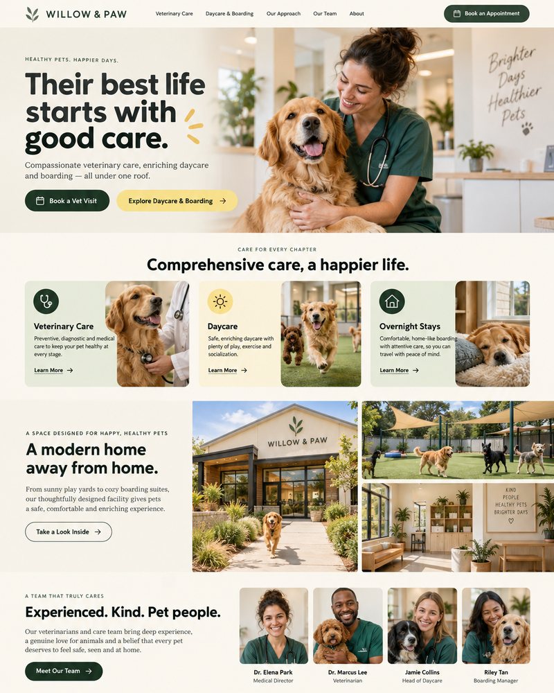 Website design for Willow & Paw, a vet and pet care